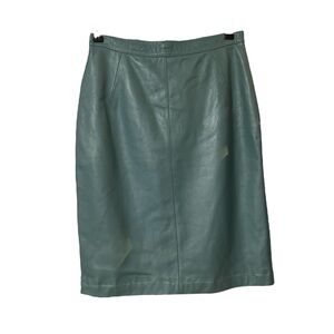 Vintage European Sized Smooth Soft Supple Leather Pencil Skirt Light Blue Green